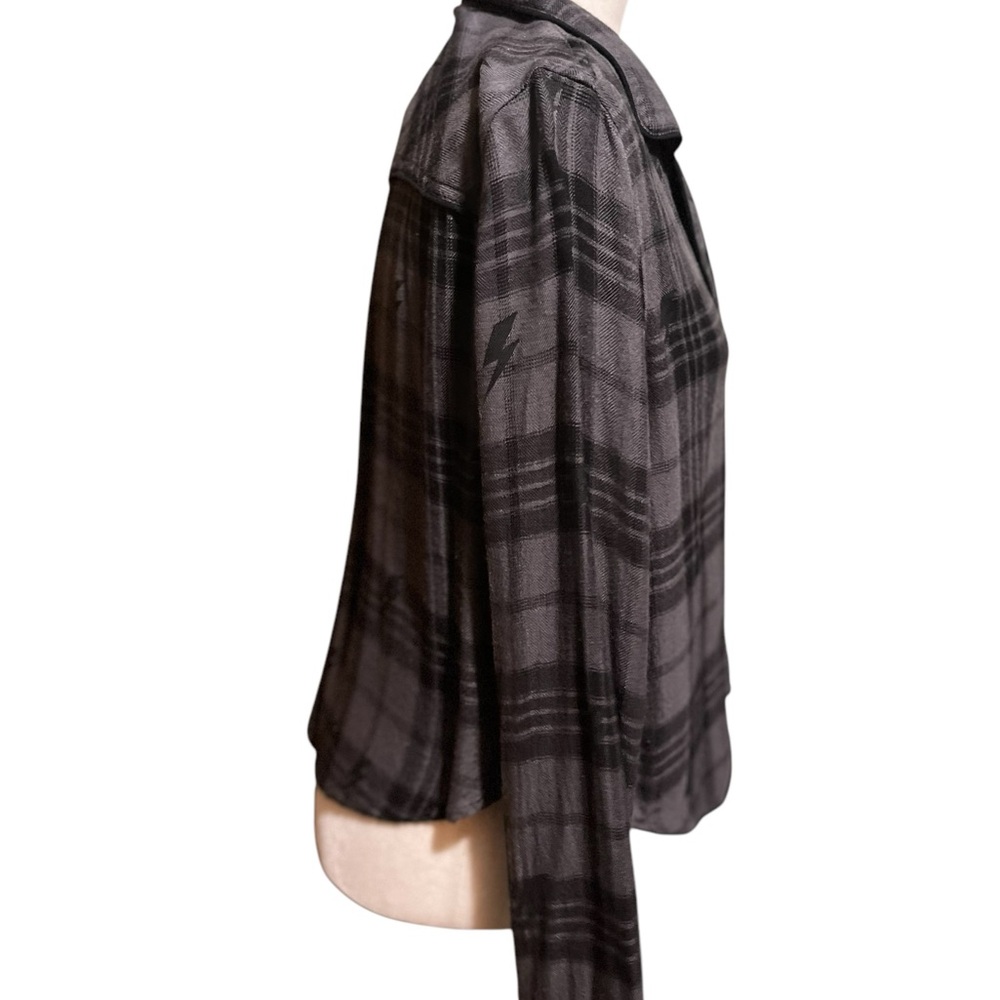 Rails Kellen Charcoal Jet Lightning cropped flannel lounge shirt - Picture 5 of 14